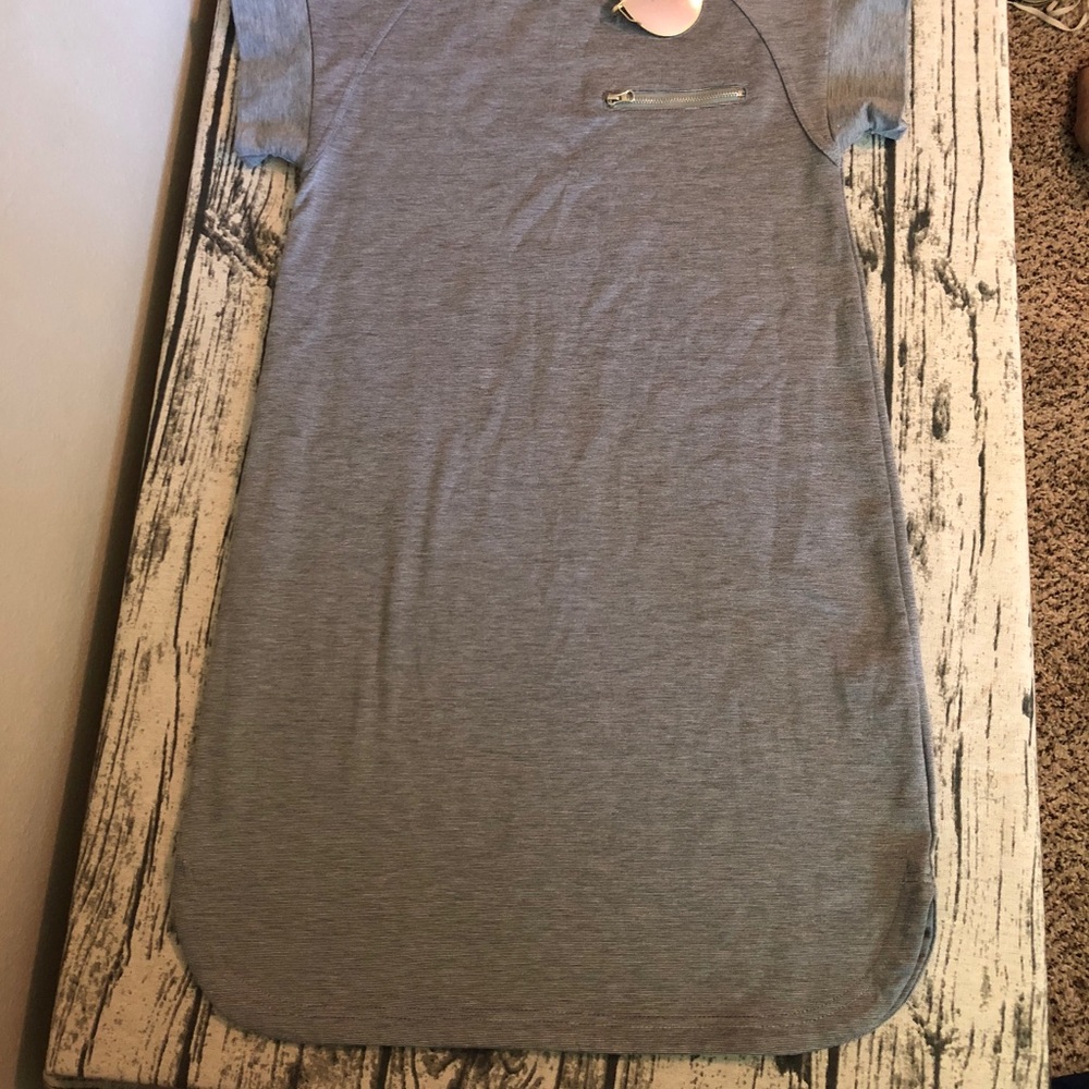 Gray Shift Dress with Rounded Hem - Picture 6 of 6